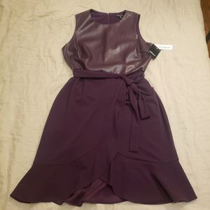 Faux Leather Bodice, Ruffle Hem Sleeveless Dress NWT: size 16